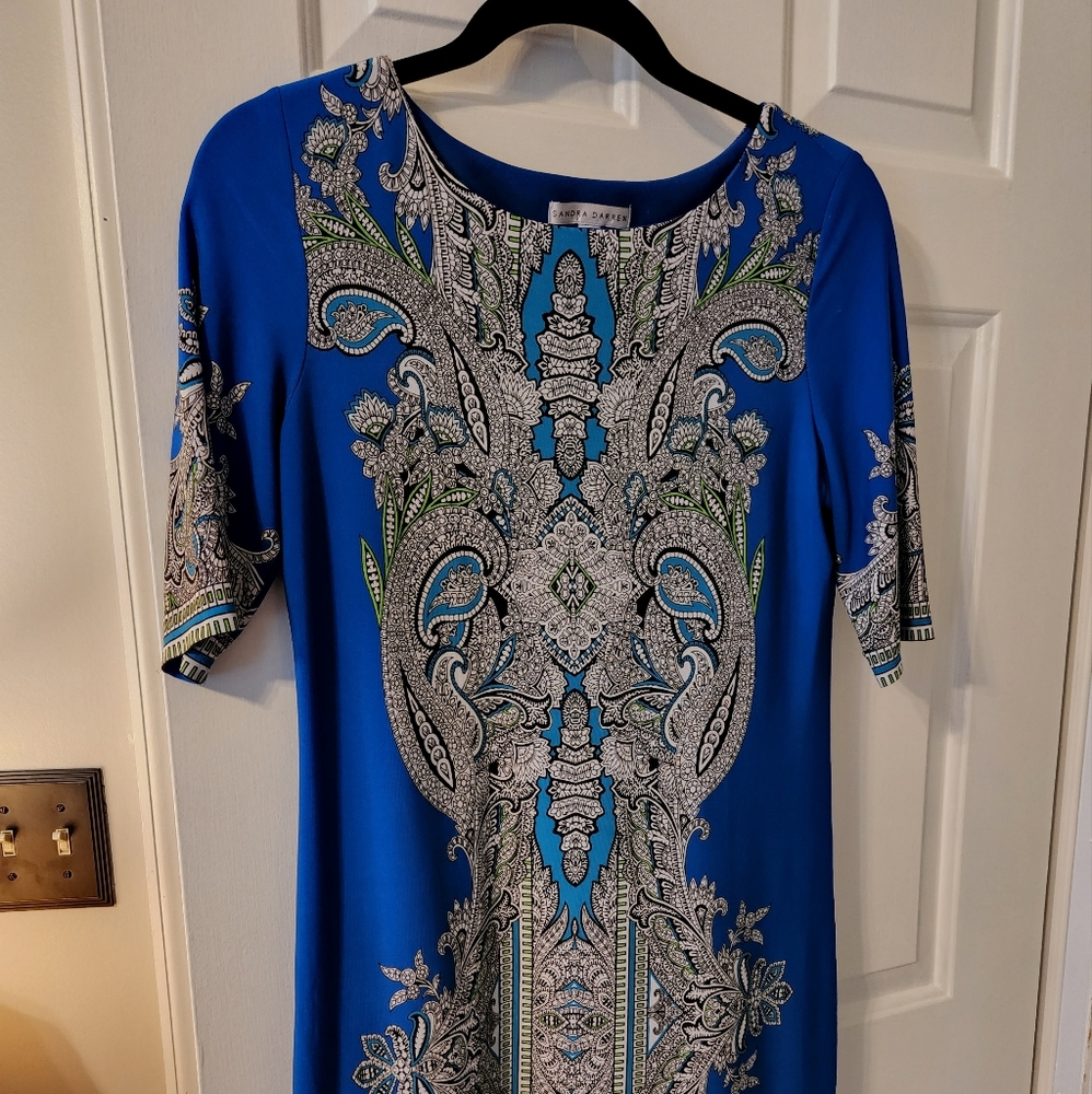 Shades of Blue Patterened Sheath Dress | size 6